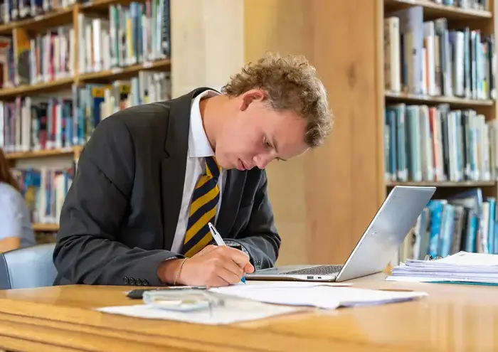 Boy studying at the library