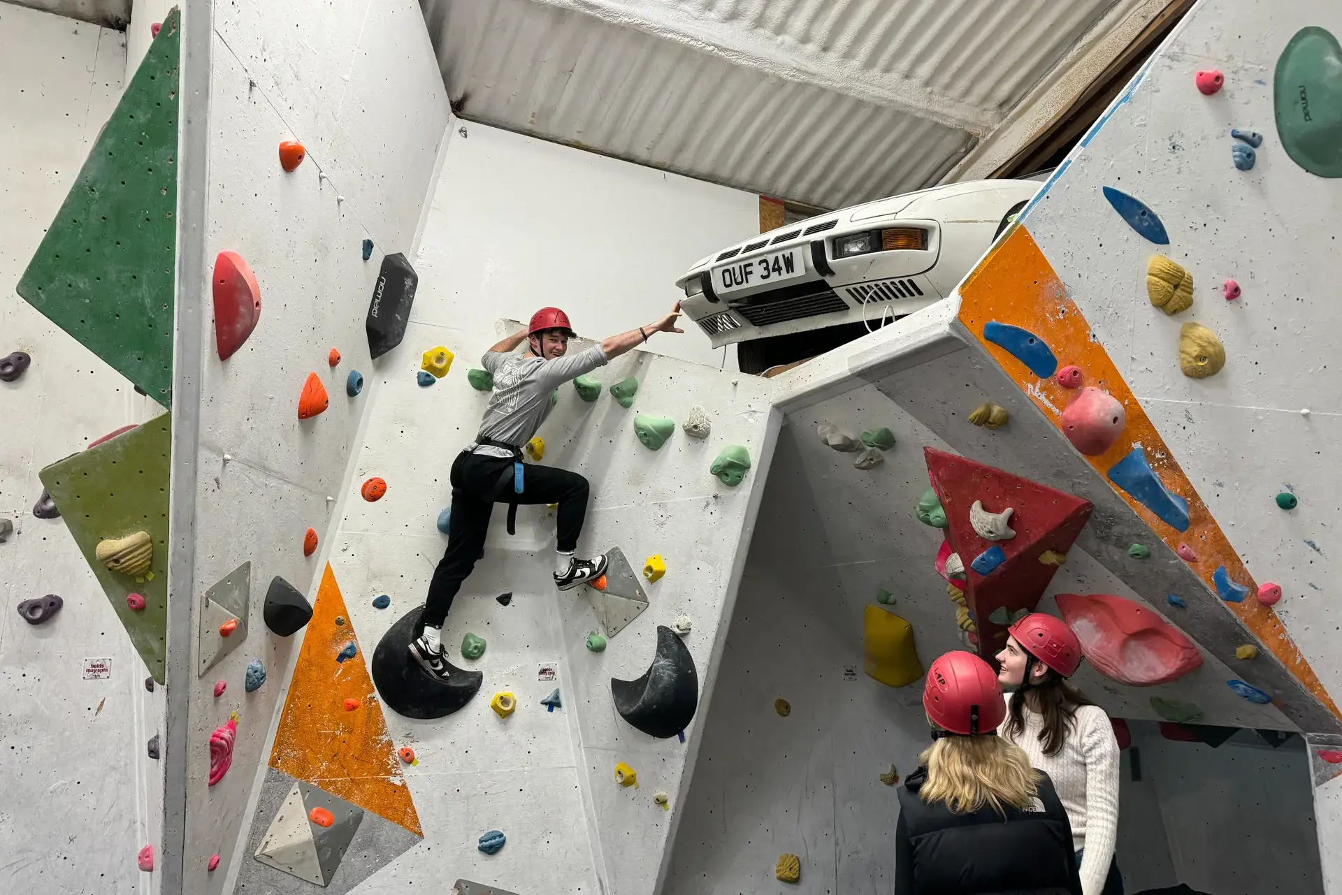 Students at climbing wall
