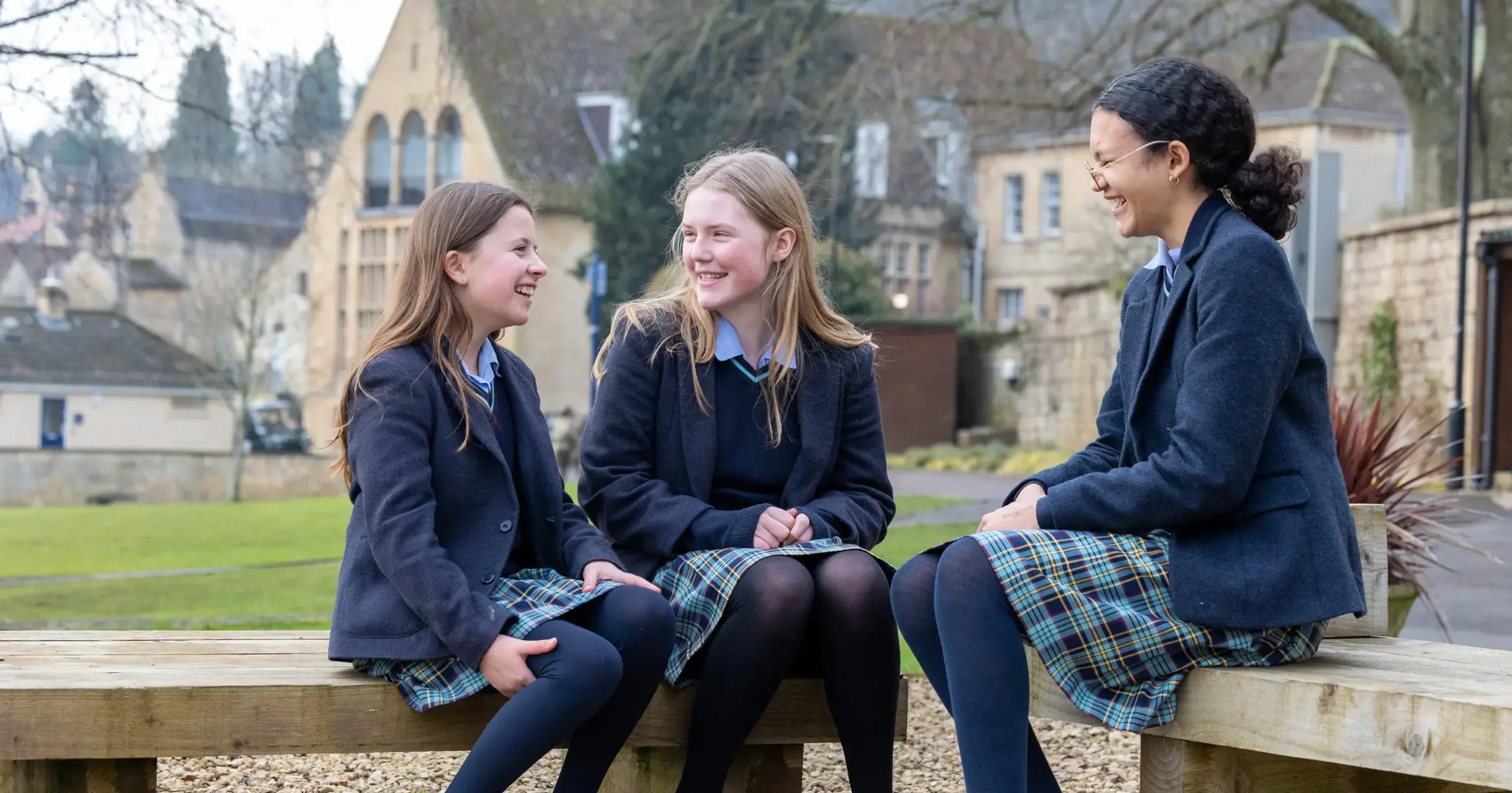 Three girls on bench